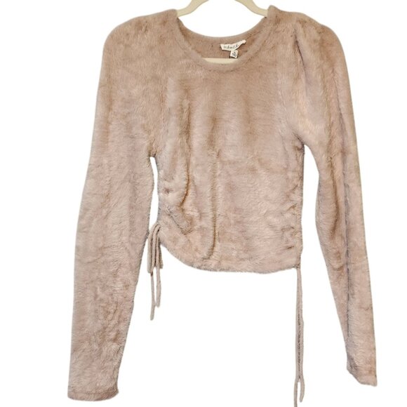 For Love/lemons Mob Wife Crop Pink Beige Comfy Faux Fuzzy Mohair Knit Sweater XL - Picture 2 of 7
